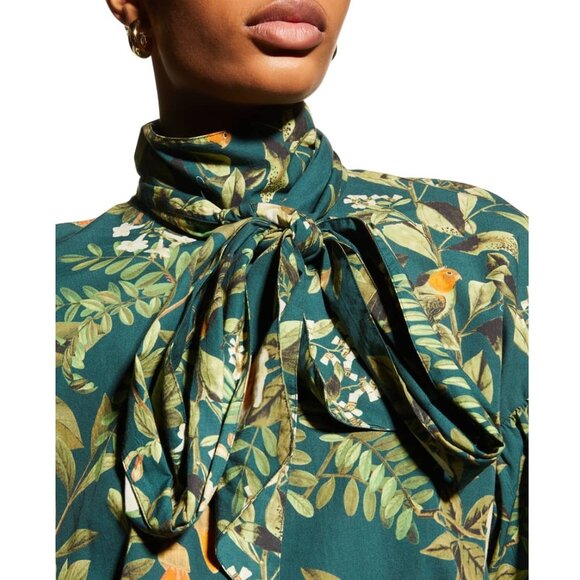 Cara Cara Diane Blouse / Medium / Botanical Birds Emerald Green Bow Balloon - Picture 2 of 14